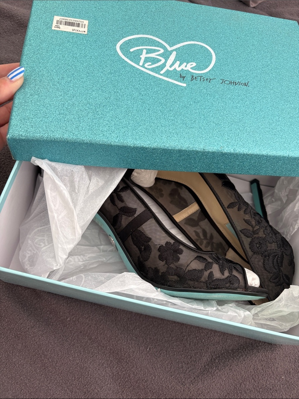 Blue by Betsey Johnson Black Floral Mesh Peep Toe Pumps - Picture 4 of 4